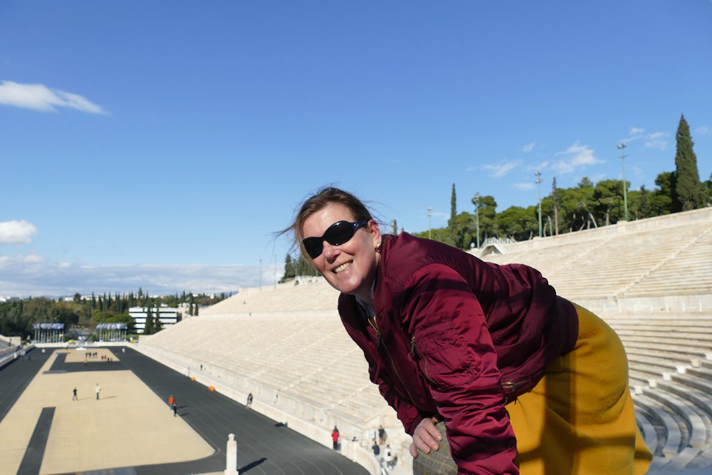 Taking selfies and pictures at the Panathenaic Stadium in Athens