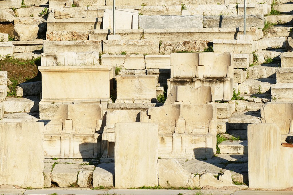 Seats at the Dionysos Theater on the Acropolis