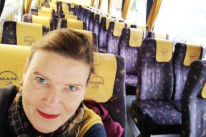 Renata Green on the bus from Delphi to Kalambaka in Greece
