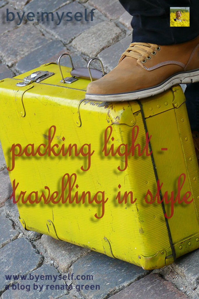 Pinnable Picture for the Post Packing Light - Travelling in Style showing a yellow suitcase
