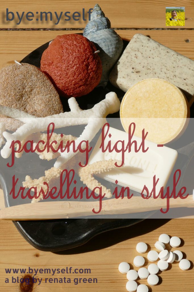 Pinnable Picture for the Post Packing Light - Travelling in Style showing solid toiletries