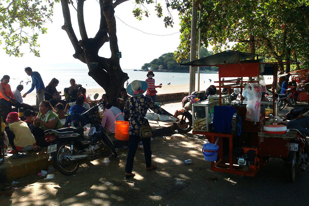Picnic on a Sidewalk in KEP - Cambodia between crabs and rice fields