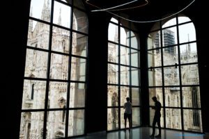 View of the Duomo from the Novecento Museum, both landmarks durinng 24 hours in Milan