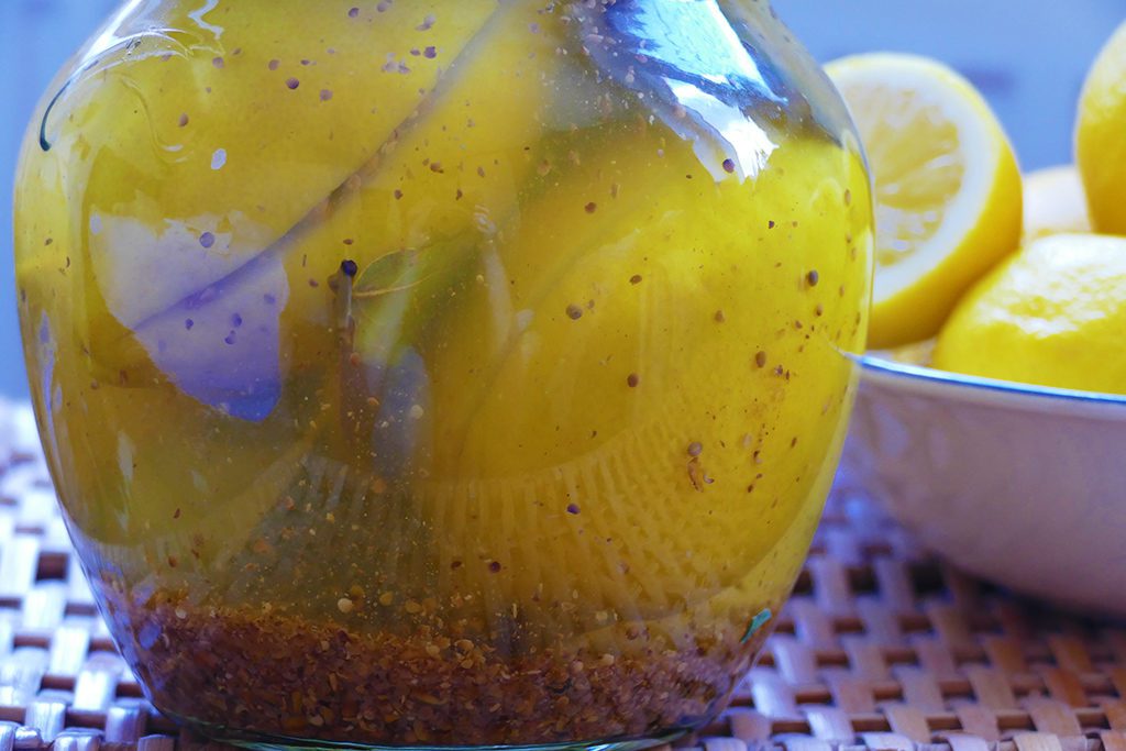 Pickled Moroccan lemons according to a Mediterranean Recipe.