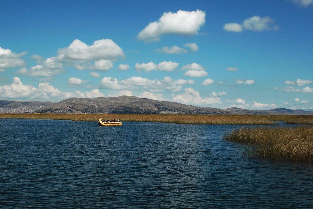 The Uros islands on Lake Titicaca on a trip from PUNO to the Taquile island