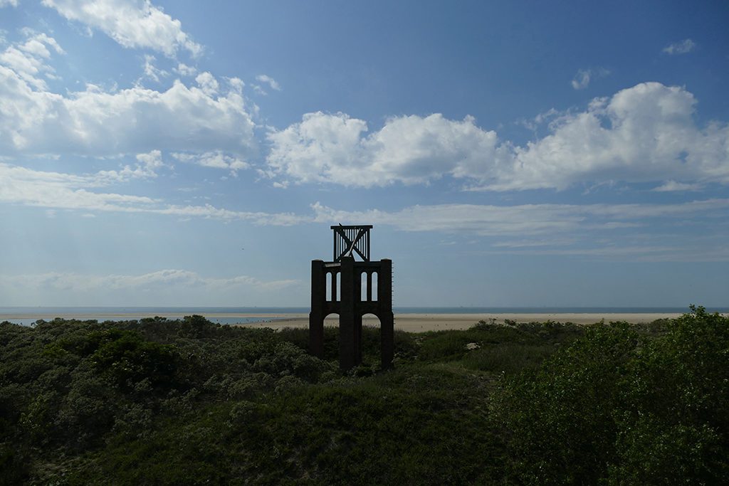 Beacon on the beach of Borkum West of East Frisia