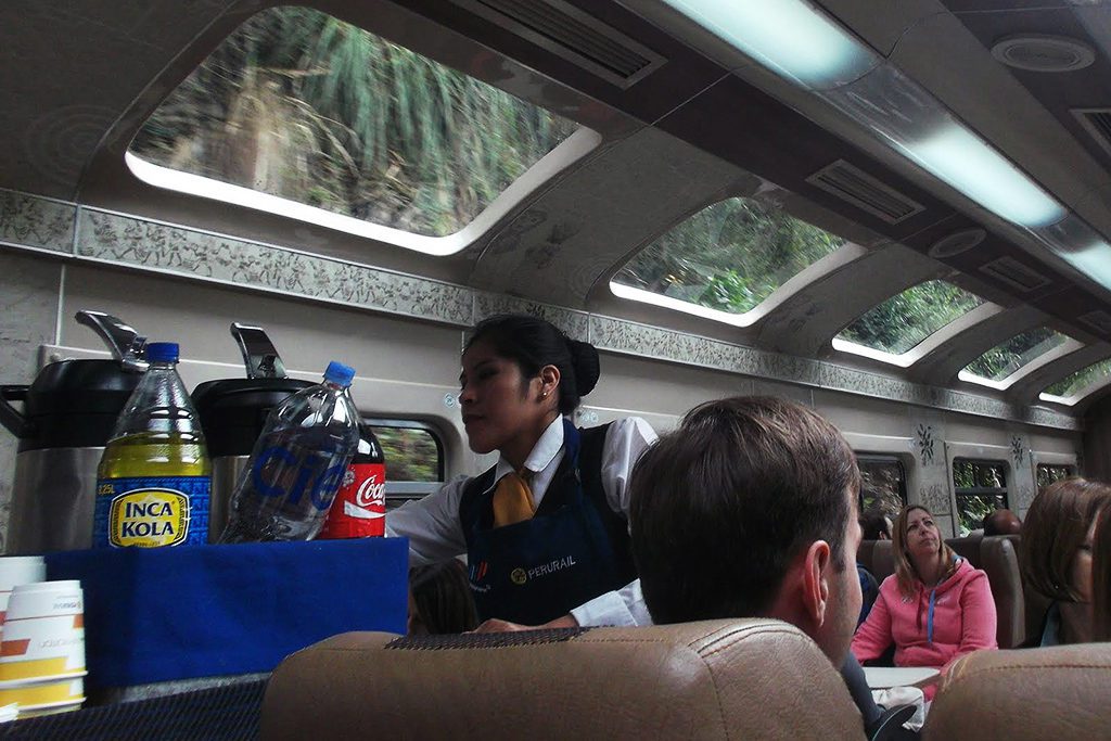 On the train from Ollantaytambo to Aguas Calientes below Machu Picchu