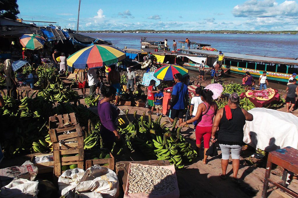 Colorful market on the banks of river Ucayali.