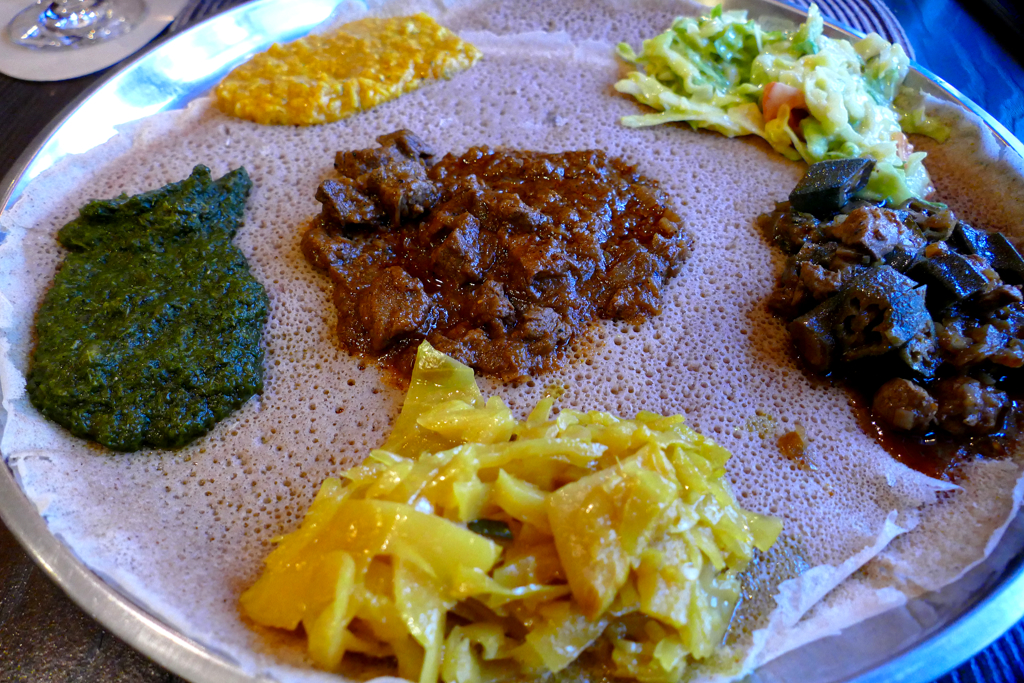 Food at an Eritrean restaurant in Frankfurt.