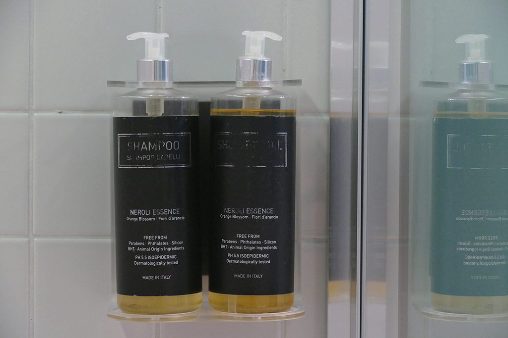 Shower Gel and Shampoo at The Poet Hotel in La Spezia, the gateway to the Cinque Terre.