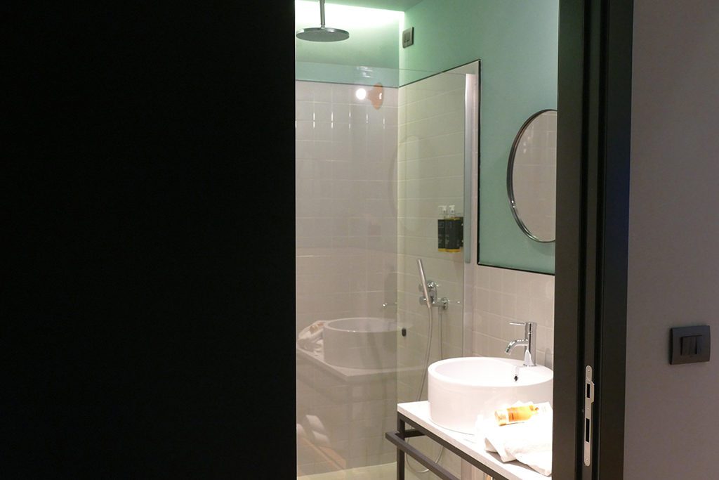 Bathroom at The Poet Hotel in La Spezia, the gateway to the Cinque Terre.