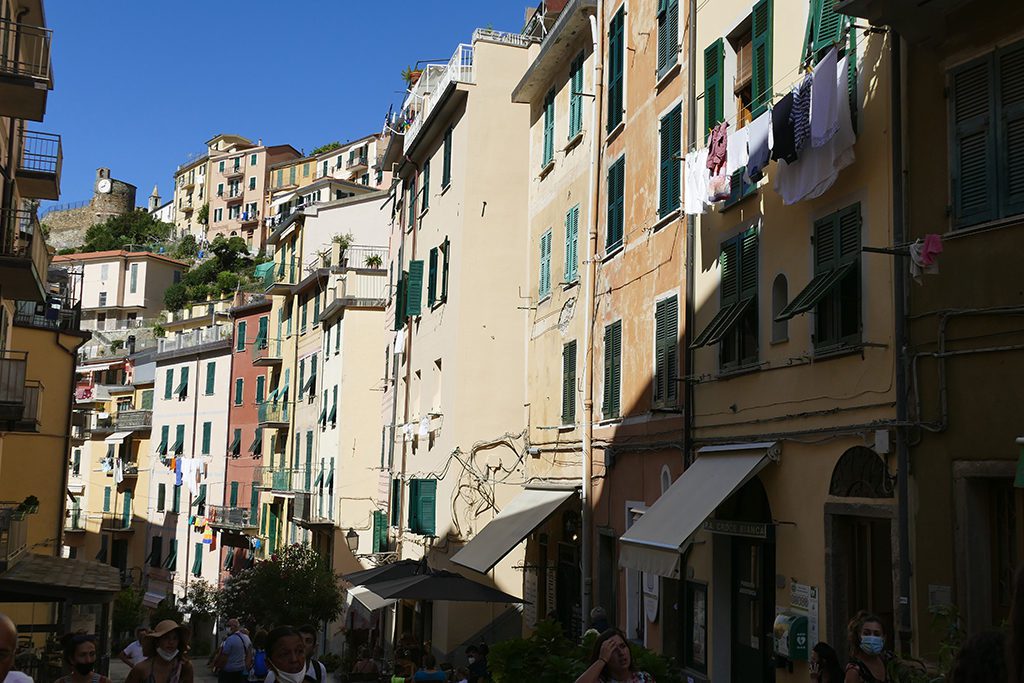 Via Colombo in the center of Picturesque Riomaggiore where the hike of the Cinque Terre starts.
