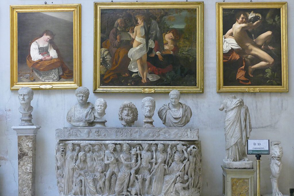 Salone Aldobrandini: Penitent Magdalene, Flight into Egypt, and  John the Baptist by Caravaggio.