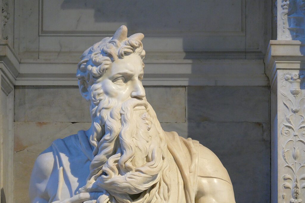 Moses by Michelangelo on top of Pope Julius II's tomb at the church of San Pietro in Vincoli in Rome