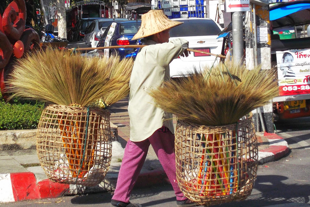 Broom seller on the streets of Chiang Mai