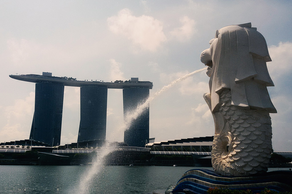 The Merlion, the most important landmark in the powerful city-state of Singapore