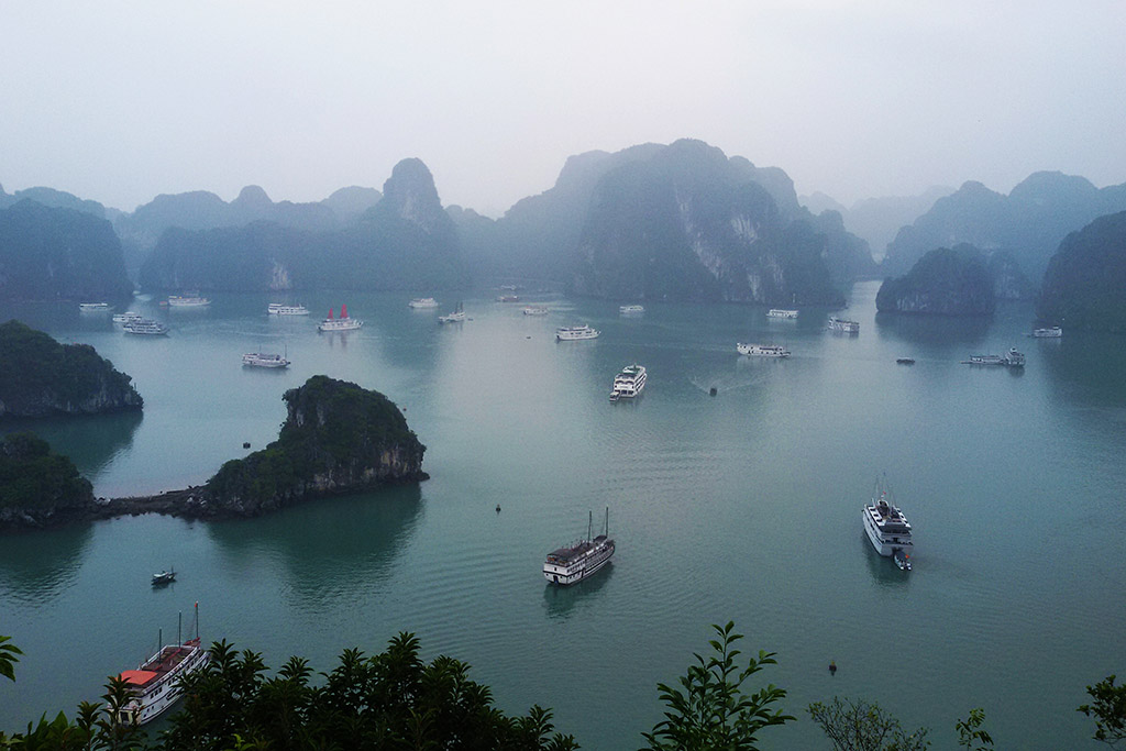 Ships at the mysterious HALONG BAY, seen on a day trip from Hanoi