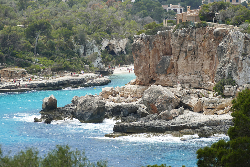 View from the beach of Cala Llombards in Mallorca.