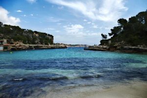 View from the beach of Cala Llombards in Mallorca.