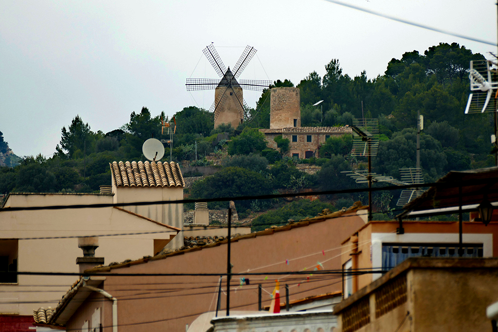 Andratx to Sant Elm Hike starting point downtown Andratx. Windmill above the city of Andratx.