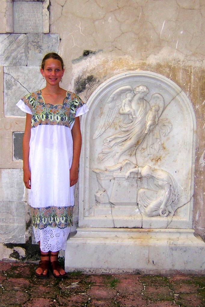 Mimi in a traditional attire Valladolid, Mexico