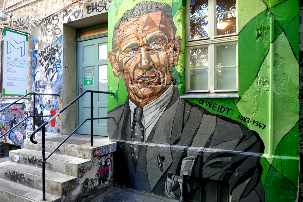 Mural depicting Otto Weidt and  introduced in a Guide to the Wild East of Berlin