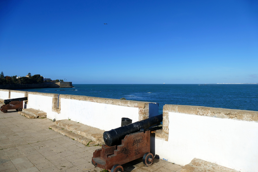 Canons on the Batería de San Felipe in Cadiz the oldest city of Europe.