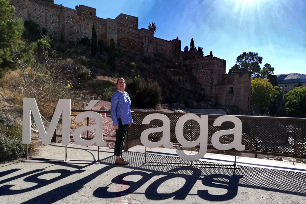Renata Green at the Malaga Sign in Malaga, the Hometown of Picasso