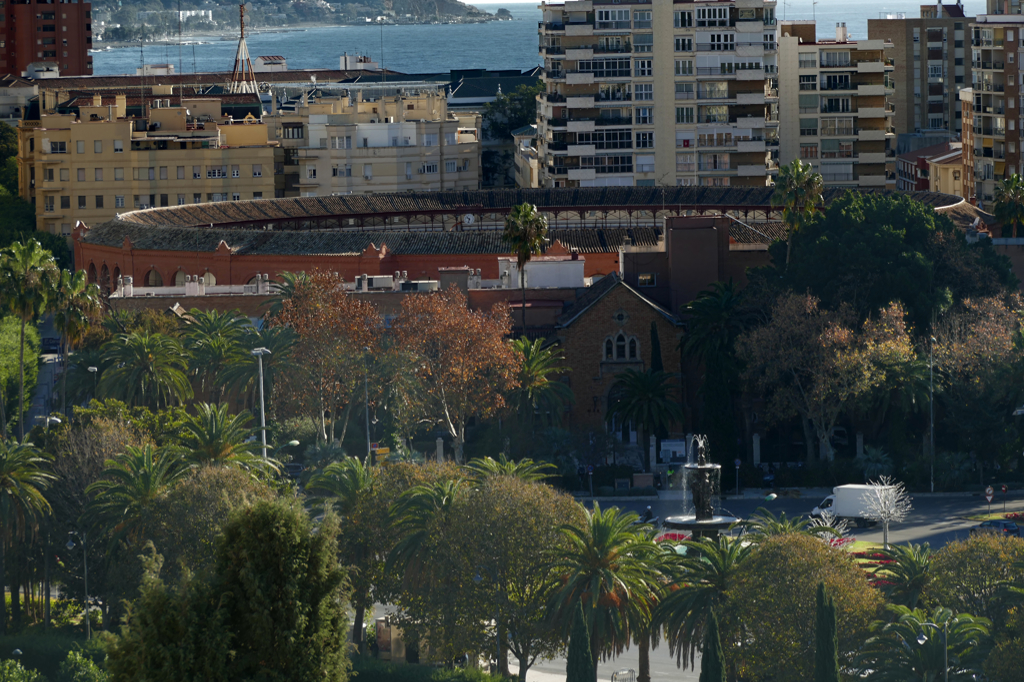 Malaga's bullring seen from the Alcazaba.