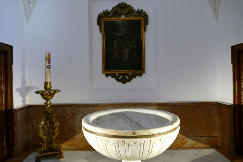 Baptismal font at the Iglesia de Santiago in Malaga, Hometown of Picasso