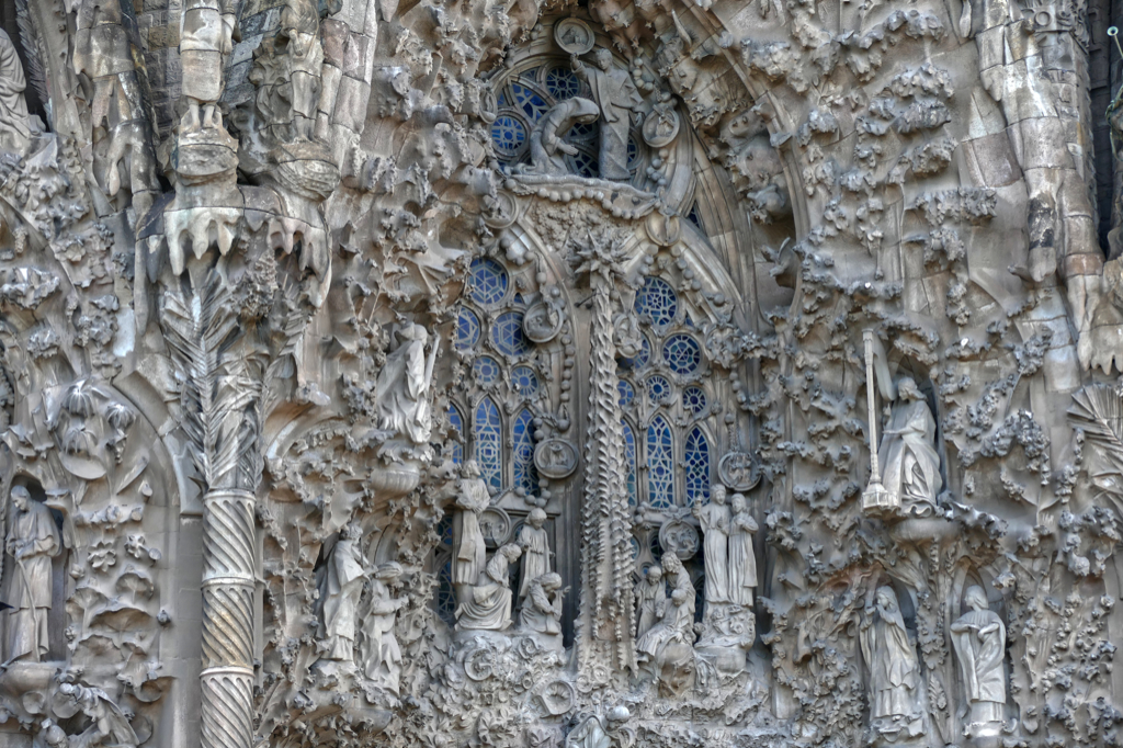 Facade of the Sagrada Familia in Barcelons