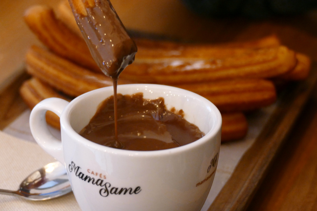 Churros con chocolate - a Spanish snack and a popular breakfast treat.