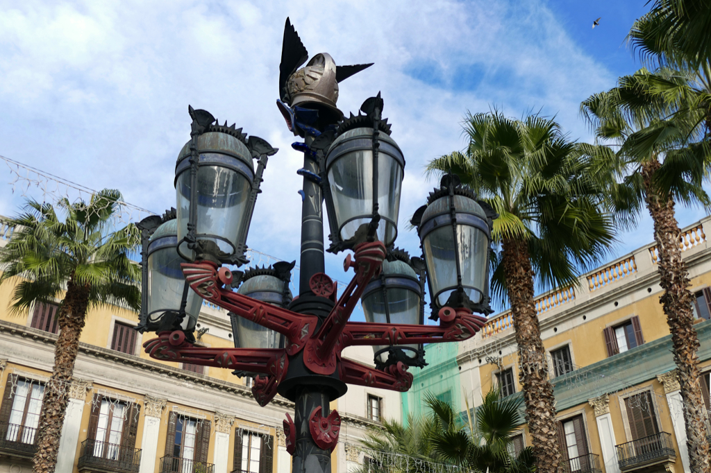 Gaudi's Lamp posts on Plaça Reial 