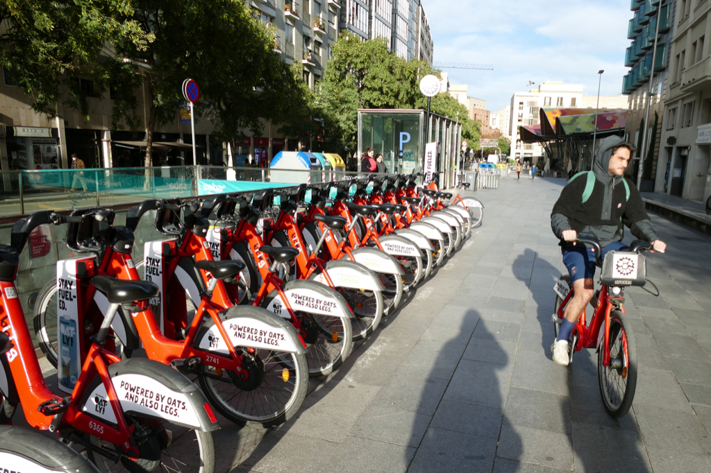 Riding a bike in Barcelona.