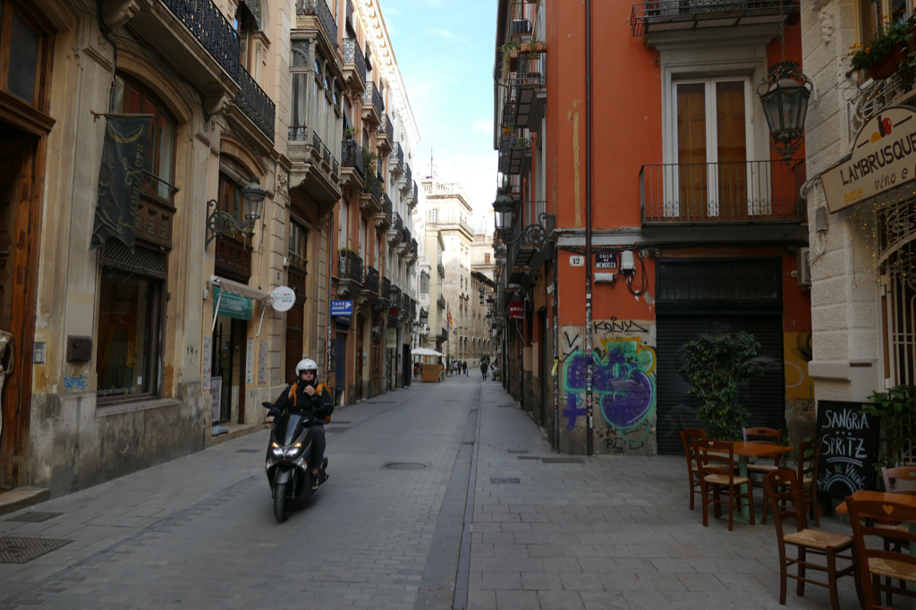 Motorbike on a street in Valencia.