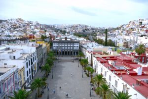 Looking at the Plaza de Santa Ana and the town hall from the Catedral Metropolitana de Santa Ana de Canarias.
