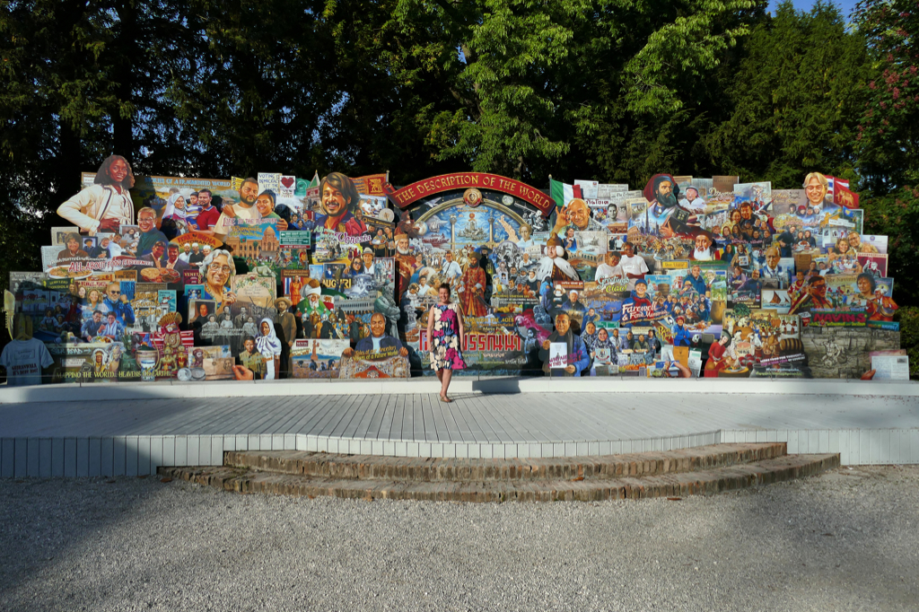 Renata Green standing in front of the central stage at the Biennale di Arte in Venice