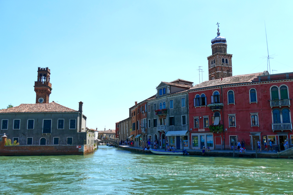 View of two church towers on the island of Murano