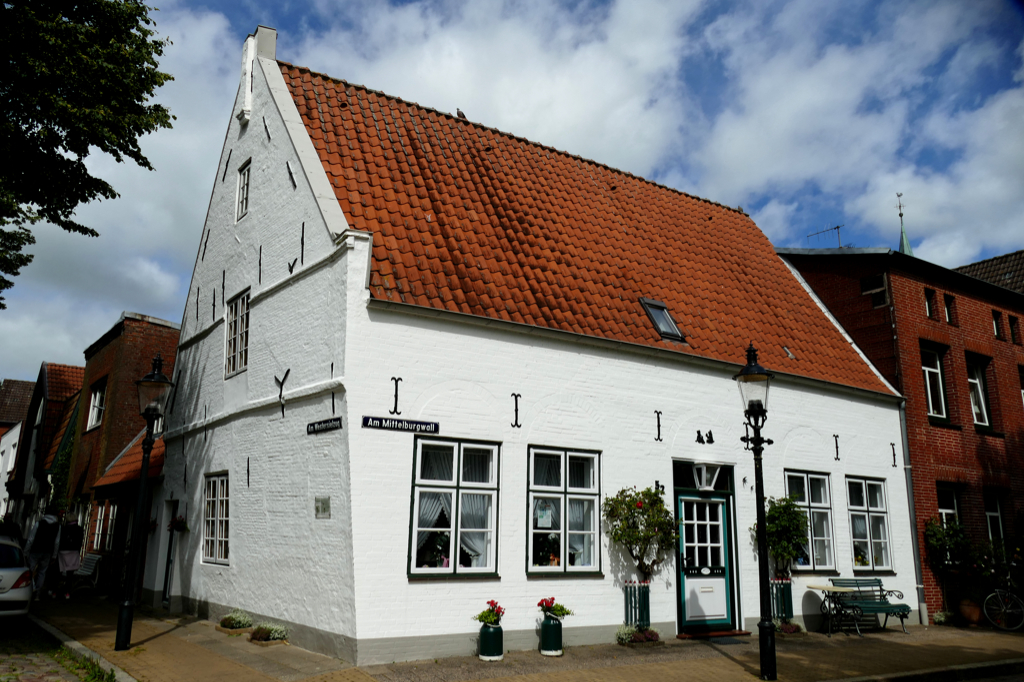 The crooked house of Friedrichstadt, little Holland in North Germany