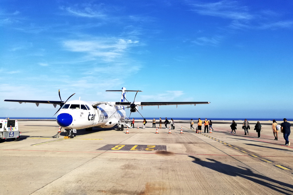 Plane at the airport of Puerto del Rosario in Fuerteventura