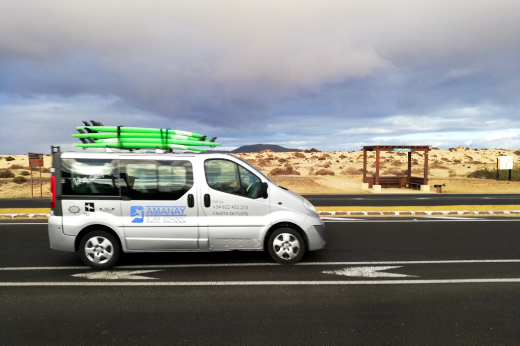 Car carrying surf boards on Fuerteventura.