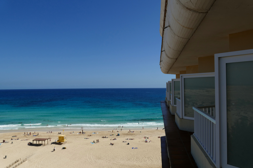 View from a hotel room in Corralejo on Fuerteventura.