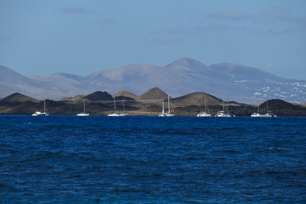 View of the Isla de Lobos and Lanzarote from Corralejo on Fuerteventura.