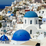 View of the village of Oia, visited on a self-guided tour by public bus during three days on Santorini