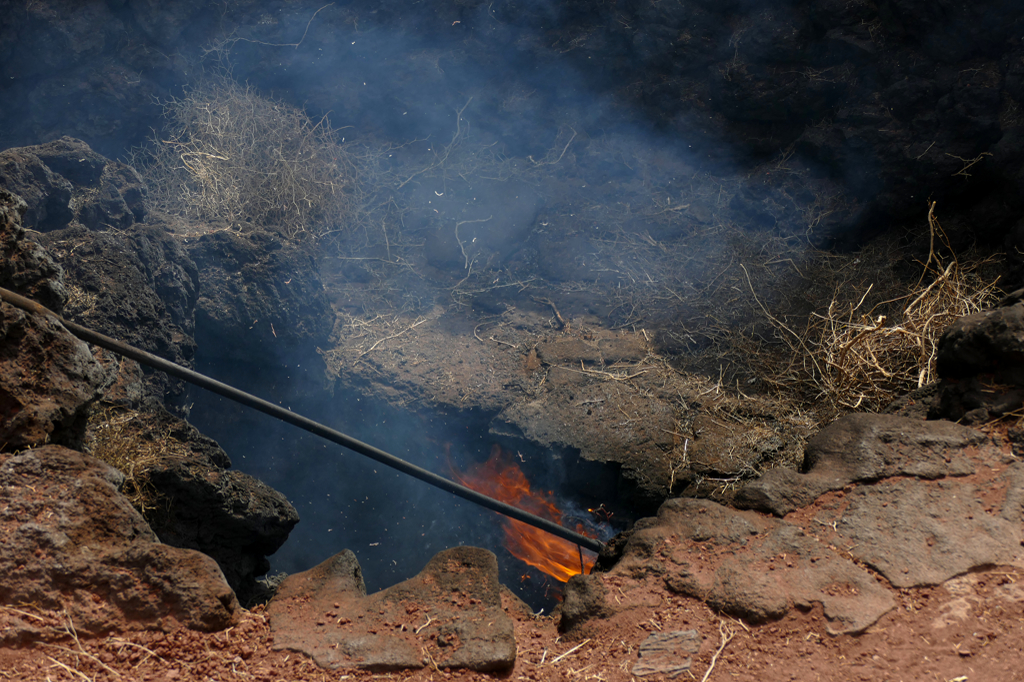 Burning Aulaga Majorera in Timanfaya 