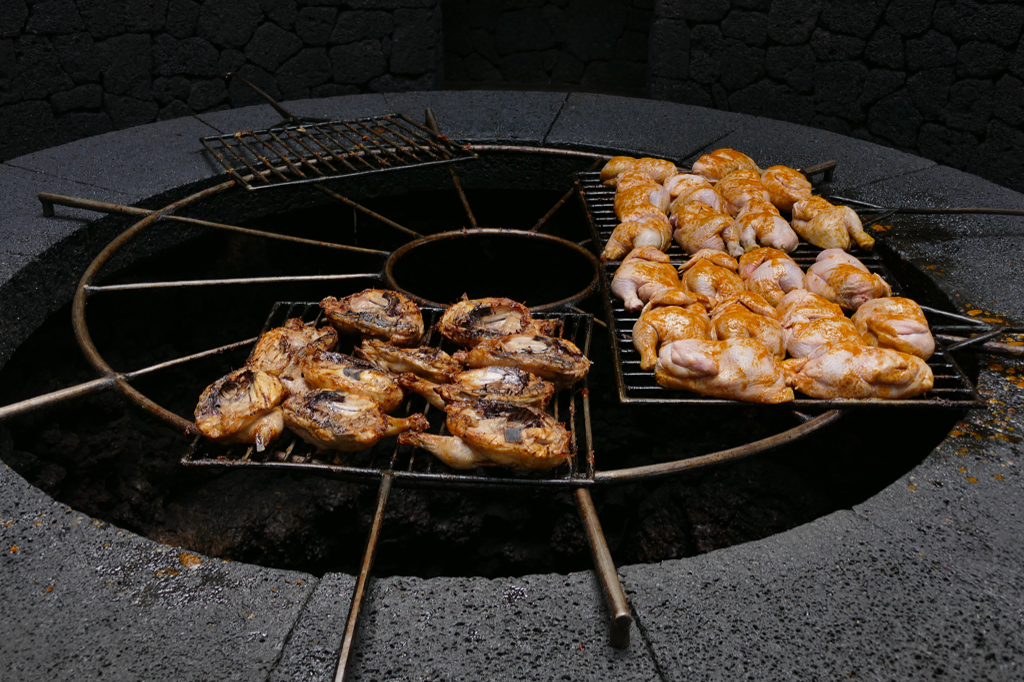 Grill at El Diablo restaurant roasting with the heat of the volcano.