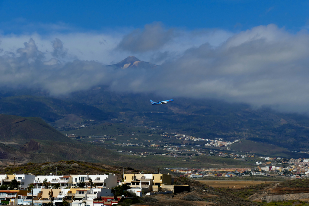 Plane taking off at Tenerife Sur in Tenerife