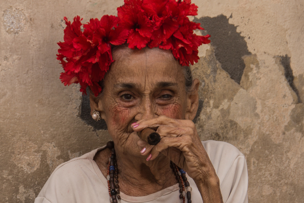Cuban Lady Smoking a Cigar