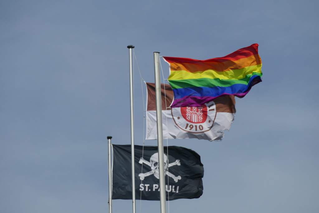 Flags at the FC St. Pauli in Hamburg.