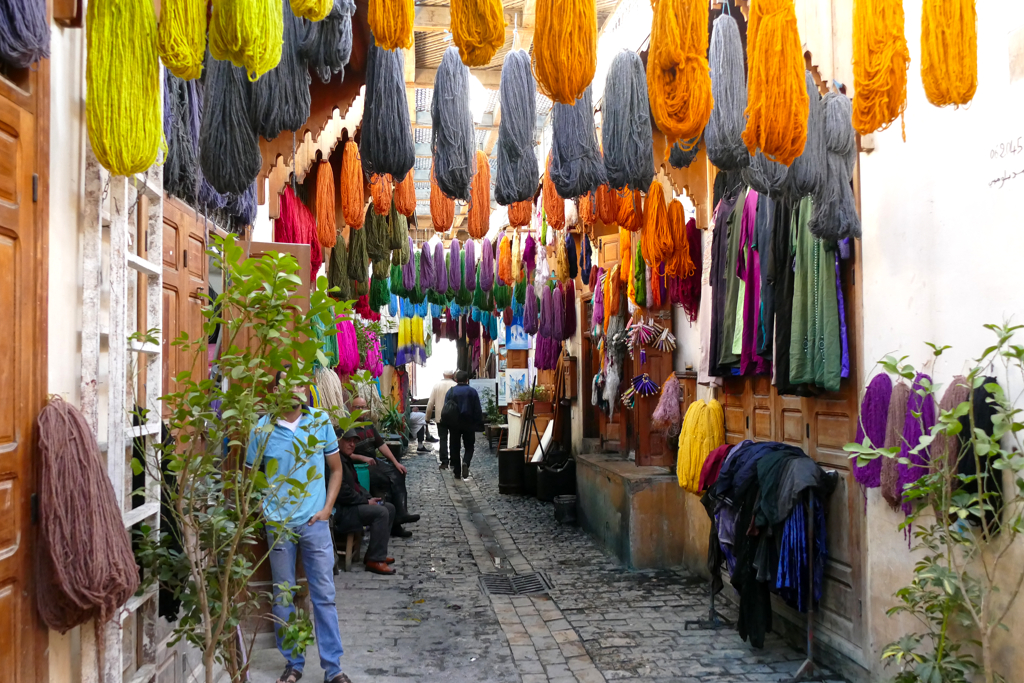 The dyeing alley in Fez.